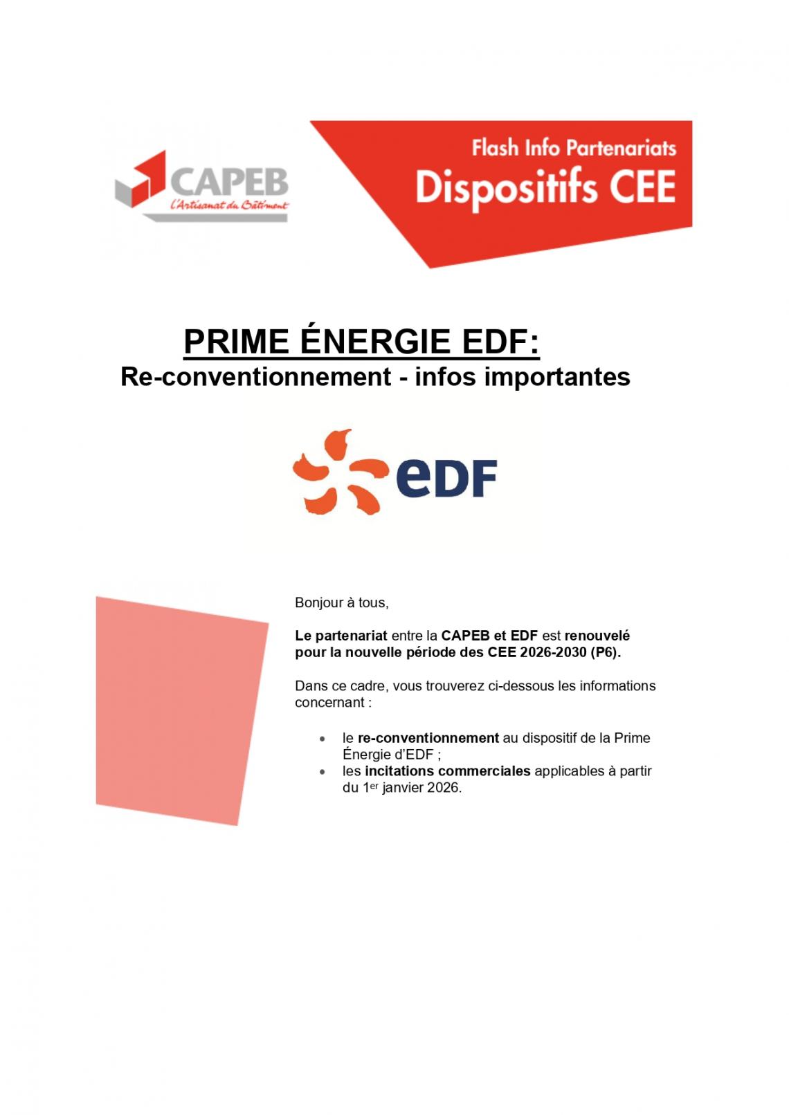 EDF Prime Énergie- Re-conventionnement 2026 : infos importantes ・ CAPEB