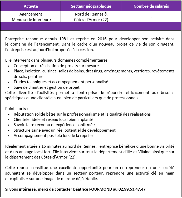 Entreprise Agence menuiserie interieure - nord de rennes