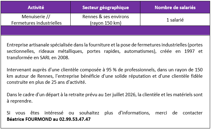 Menuiserie FEMETURES INDUSTRIELLES - Rennes