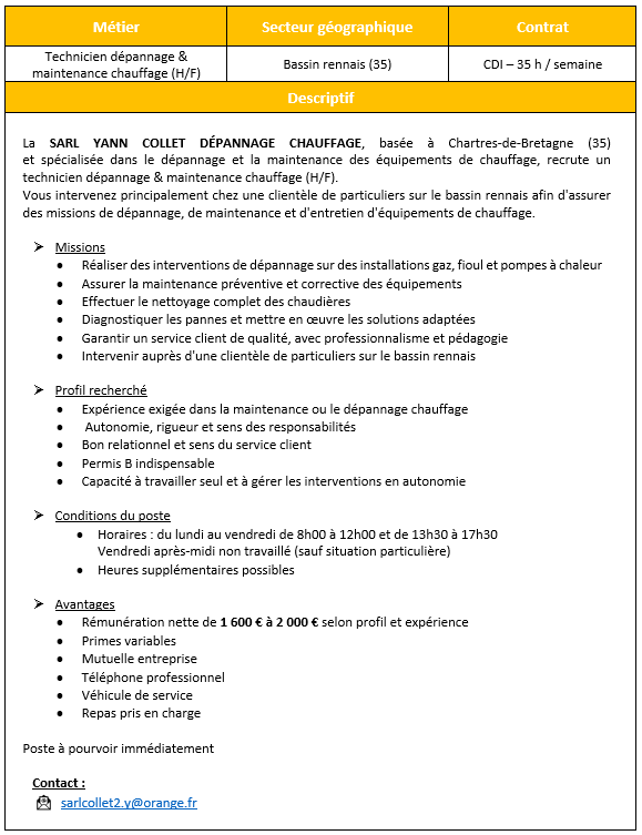 SARL YANN COLLET - Technicien depannage