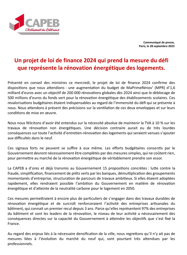 Un projet de loi de finances 2024 qui prend la mesure du défi que ...